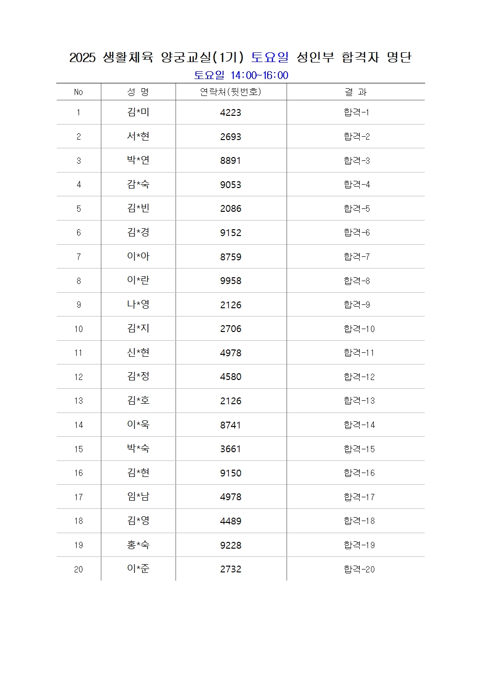 2025 양궁교실(1기) 토요일 성인부 합격자 명단001.jpg