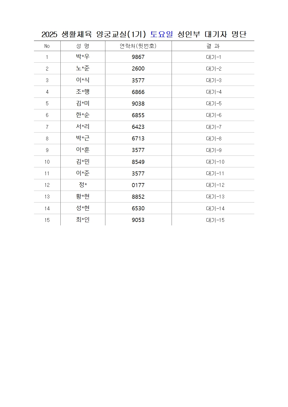 2025 양궁교실(1기) 토요일 성인부 대기자 명단.jpg