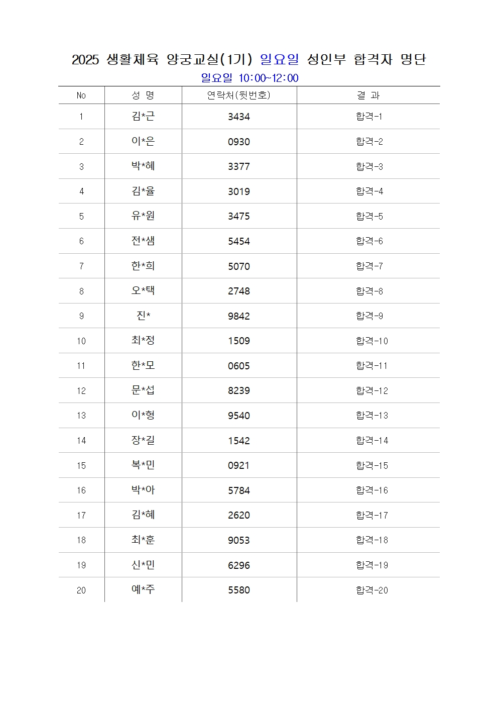 2025 양궁교실(1기) 일요일 성인부 합격자 명단001.jpg